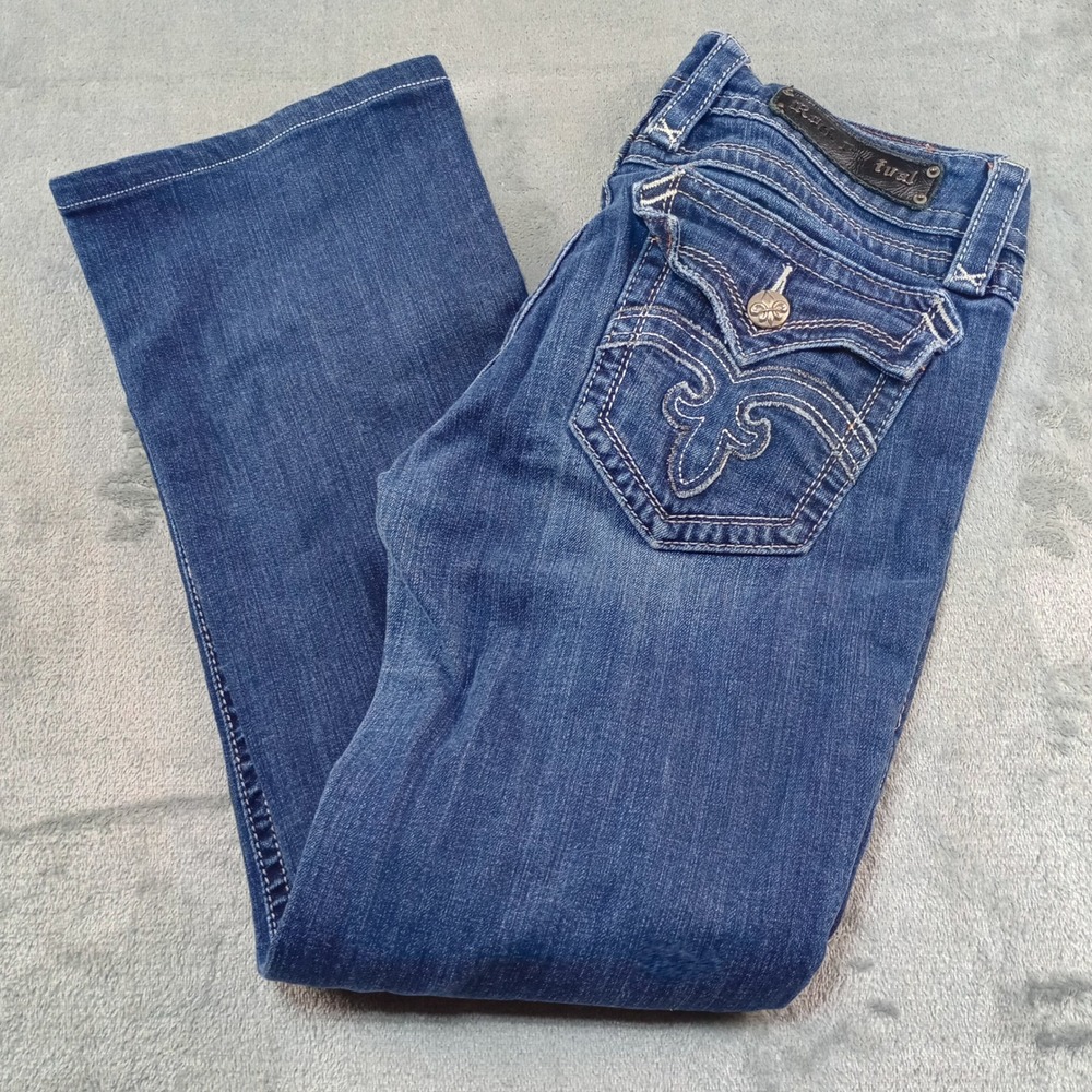 Rock Revival Deborah Bootcut Jeans Womens 31 Blue Flap Pocket Y2K Western Denim